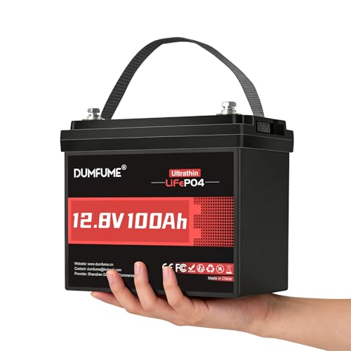 Image of 12V 100Ah Slim Lithium LiFePO4 Battery 5.67in Deep Cycle smart small Lithium Battery with 100A BMS & Low-Temp Protection,Solar Battery & Off-Grid Battery for RV, Camping, Home Energy Storage