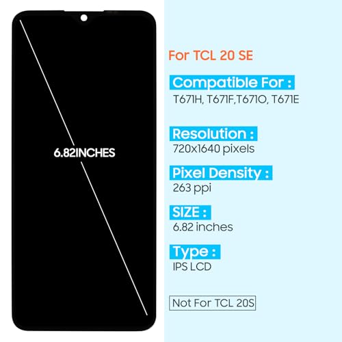 Image of LCD Display for TCL 20 SE Screen Replacement for TCL 20 SE LCD Screen T671H T671F T671O T671E for TCL 20SE Touch Screen Digitizer Full Assembly with Repair Parts