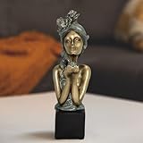 Xintim Moderne Frauenkopf Skulptur - Elegante Büstenstatue Damen Bronze-Optik mit Sockel, Abstrakte Kunstfigur Deko für Regal Wohnzimmer Büro, Ideale Geschenkidee für Frauen