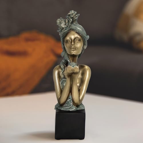 Xintim Moderne Frauenkopf Skulptur - Elegante Büstenstatue Damen Bronze-Optik mit Sockel, Abstrakte...