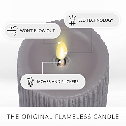 Image of Luminara Metallic Embossed Pillar, Grey Flameless LED Candle 3.25 inch x 4.5 inch, Battery Operated Real Flame Technology w /Timer Function, Paraffin Wax