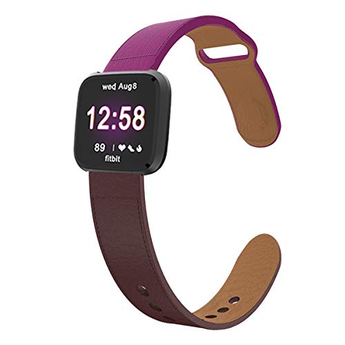 KTcos Compatible con Fitbit Versa/Versa Lite Edition Correa Cuero, 22mm Recambio Reemplazo de Banda de la Muñeca Pulseras para for Fitbit Versa Smart Watch, Women Men (Rosa roja+Vino Tinto)