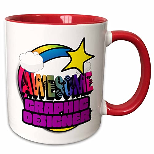 3dRose 'Shooting Star Rainbow Awesome Granny' Mug, 11 oz, Red