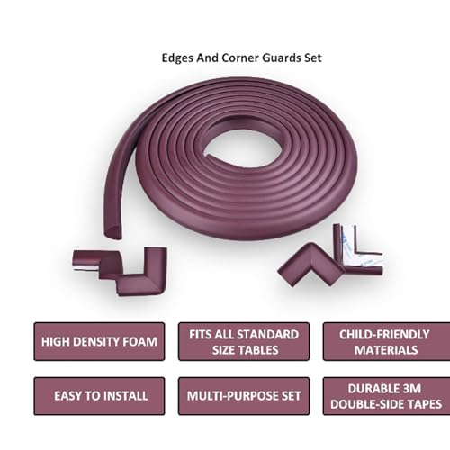 Image of Baby Proofing Edge and Corner Guards, 16.4 ft + 4 Corners, Coffee | NBR Foam, 3M Adhesive, Cut-to-Fit Edge Roll, 4 Corner Guards, Furniture Edge Protection