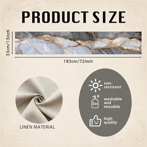Image of Nuxovilar Gray Gold Marble Table Runner Flax 13x72 in | Holiday Runner Linen Placemats Dining Accessories Set Business Dinner Formal Space (Gray Gold Marble)