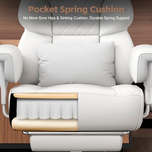 Image of Vonesse Big and Tall Office Chair, Desk Chair with Soft Adjustable Armrests, Ergonomic High Back Gaming Chair with Lumbar Support, Executive Computer Chairs with Footrest (PU Leather,White)