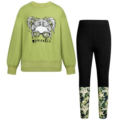 Girls Clothes Tie Dye Print Sweatshirt Tops and Leggings Sweatpants 2 Piece Fall Winter Outfits 5-12 Years 6-7 Years Green Star