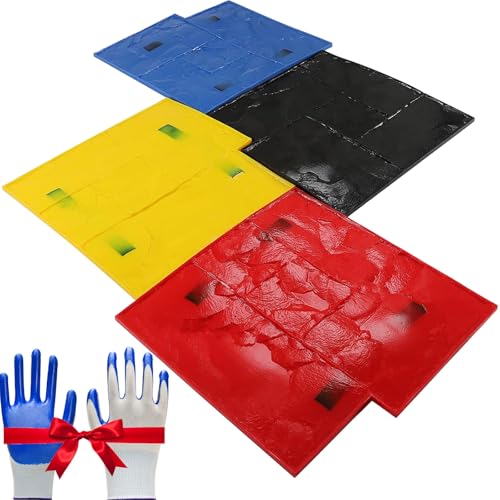Set di 4 tappetini per timbri in cemento, 61 x 61 cm, in poliuretano, con manici, guanti, texture in pietra senza cuciture, per imprimere pareti e pavimenti in cemento