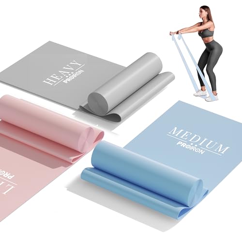 PROIRON Bandas Elasticas Fitness [Set de 3], 1.5M,Cintas Elasticas con 3 Niveles de Resistencia para Pilates, Crossfit, Estiramientos, Musculacion, Piernas, Brazos, Fuerza