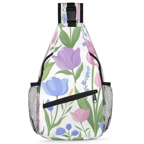 Bolso cruzado unisex flores tulipán para senderismo y viaje