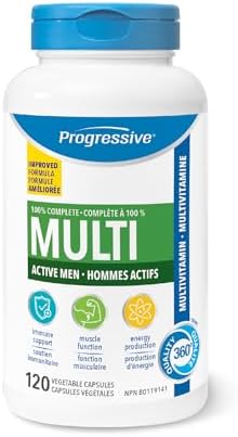 Progressive Advanced Daily Multivitamin for Active Men, with Quercetin, Maca, Ashwagandha, and Siberian Ginseng. Supports Immune Health, Muscle Function, and Energy, 100% Complete, Canadian-Made 120 Count