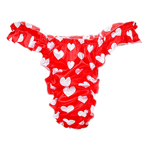 MSemis Men's Satin Silk Ruffled Frilly Sissy Panties Thongs Underwear Bikini Briefs Crossdress Lingerie