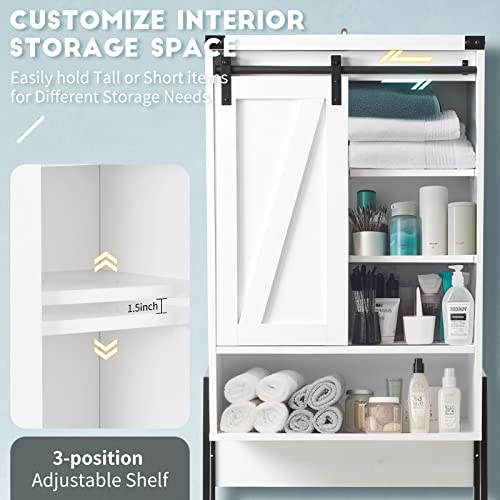 Homajor Over The Toilet Storage Cabinet,Over Toilet Bathroom Organizer,Above Toilet Storage Cabinet,Bathroom Storage Cabinet Over Toilet,With Adjustable Shelf,Sliding Door(White) #TOP2