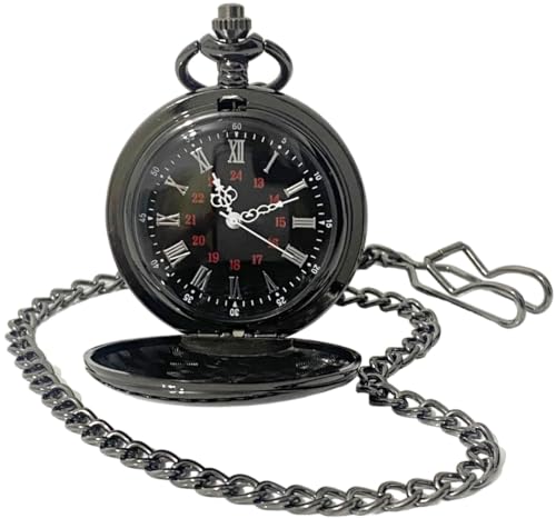 Relógio De Bolso Quartz Com Corrente Retro Algarismos Romanos Cor Preto