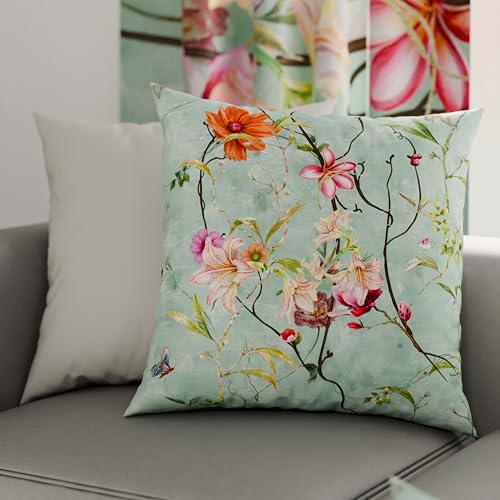 PETTI Artigiani Italiani - Coppia di Federe Cuscino 50x50 cm in Microfibra, Cuscini Arredo Camera da Letto, Divano, Salotto, Set 2 Fodere Copricuscino, Federa Spring Acquamarina, 100% Made in Italy