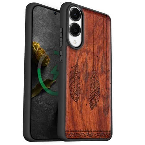 Coque Bois Samsung S25 Edge Carveit Étui Tapisserie Plumes Chic