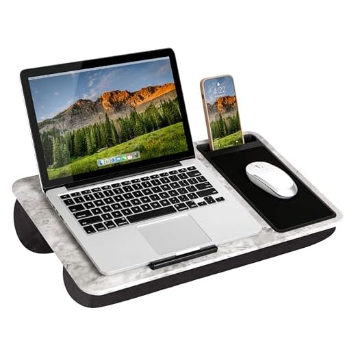 LapGear Home Office Lap Desk with Device Ledge, Mouse Pad, and Phone Holder - White Marble - Fits Up To 15.6 Inch Laptops - style No. 91501