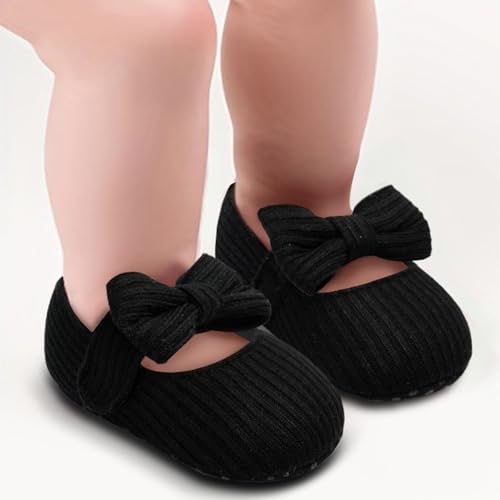 BACSAC Baby Girls Mary Jane Flats with Bow Soft Sole Non-Slip Crib Shoes Infant Toddler First Walkers Princess Dress Shoes - Image 3