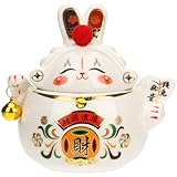 Gadpiparty Ceramic Tea Canister Rabbit Shape Sealed Tea Jar Kitchen Storage Container for Loose Home Office Party Decoration