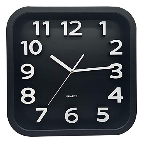 Fehun Wall Clocks,Aa Battery Operated Non Ticking Silent Bedroom Nordic Wall Decorative Living Room Home Decor Big Numbers Simple Square Quartz Clock/Black/13 Inches #TOP8