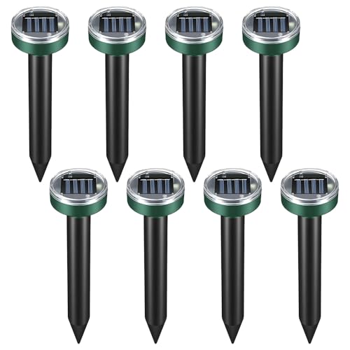 Lot de 8 répulsifs solaires anti-taupes, contrôle ultrasonique des animaux, petite construction, matériau ABS PP, panneau solaire haute efficacité, vibration de 400 à 1000 Hz, idéal pour les taupes et