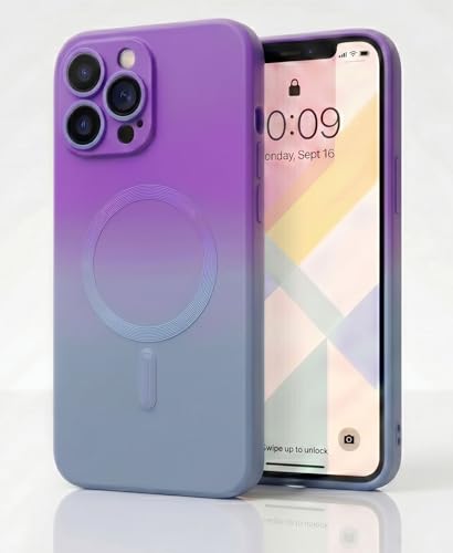 Image of amazon basics Gradient Mag-Safe Case for iPhone 12 Pro Max | Soft Silicone Shockproof Cover with Camera Protection | Slim Lightweight Design | Smooth Touch & Durable - Purple & Gray