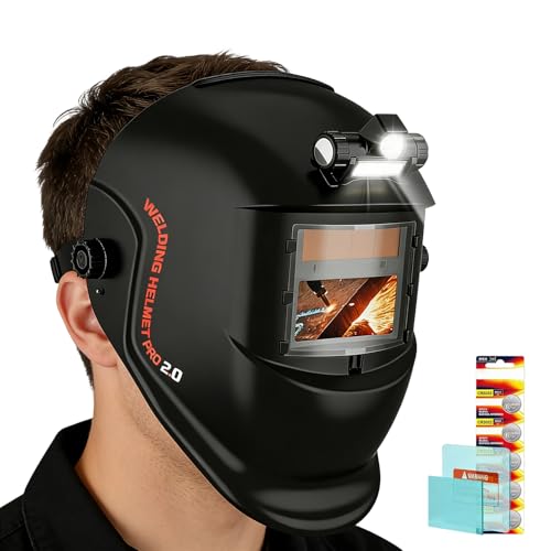 Casque de Soudure Auto-assombrissant, Visière et Coiffe réglables avec éclairage, Harnais de soudage, pour Réparation Auto, Maintenance, Fabrication,