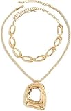 BelleFlair Layered Necklaces for Women, Gold Statement Necklace with Irregular Geometric Pendant, Chunky Gold Choker, Stacked Oval Hollowed-Out Chain, Fashion Jewelry for Women