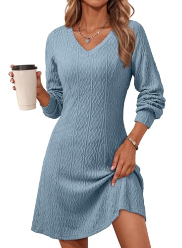 Image of Dokotoo Sweater Dress for Women Long Sleeve V Neck A Line Knit Mini Dresses | Fall Winter Clothes 2026,Comfy Slim Fit Dresses for Party Cocktail Club Night Going Out Work Office Homecoming Wedding Guest