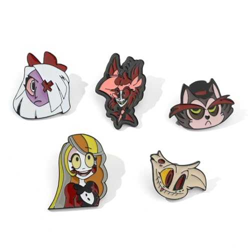 Image of Hazbin Hotel Brooch Set 5pcs Cartoon Brooch Pin Jewelry Accessory for Women Girls Alloy Anime Lapel Brooch (Colours)