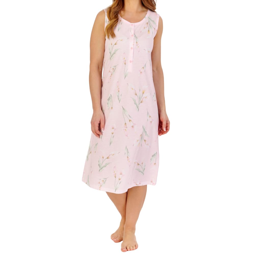 Slenderella Calla Lily Sleeveless Cotton 42 Inch Nightdress (10/12, pink)