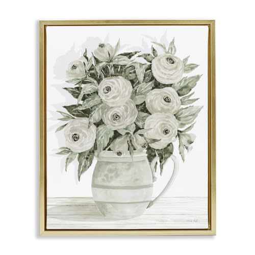White Ranunculus Blossoms Floral, 17 x 21 Inch Canvas in Floater Frame