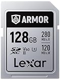 Lexar 128GB Armor Silver PRO SDXC Memory Card, UHS-II, C10, U3, V60, 6K UHD, Up to 280MB/s Read, Stainless Steel, for Professional Photographer, Videographer, Enthusiast (LSDAMSP128G-RNNNU)