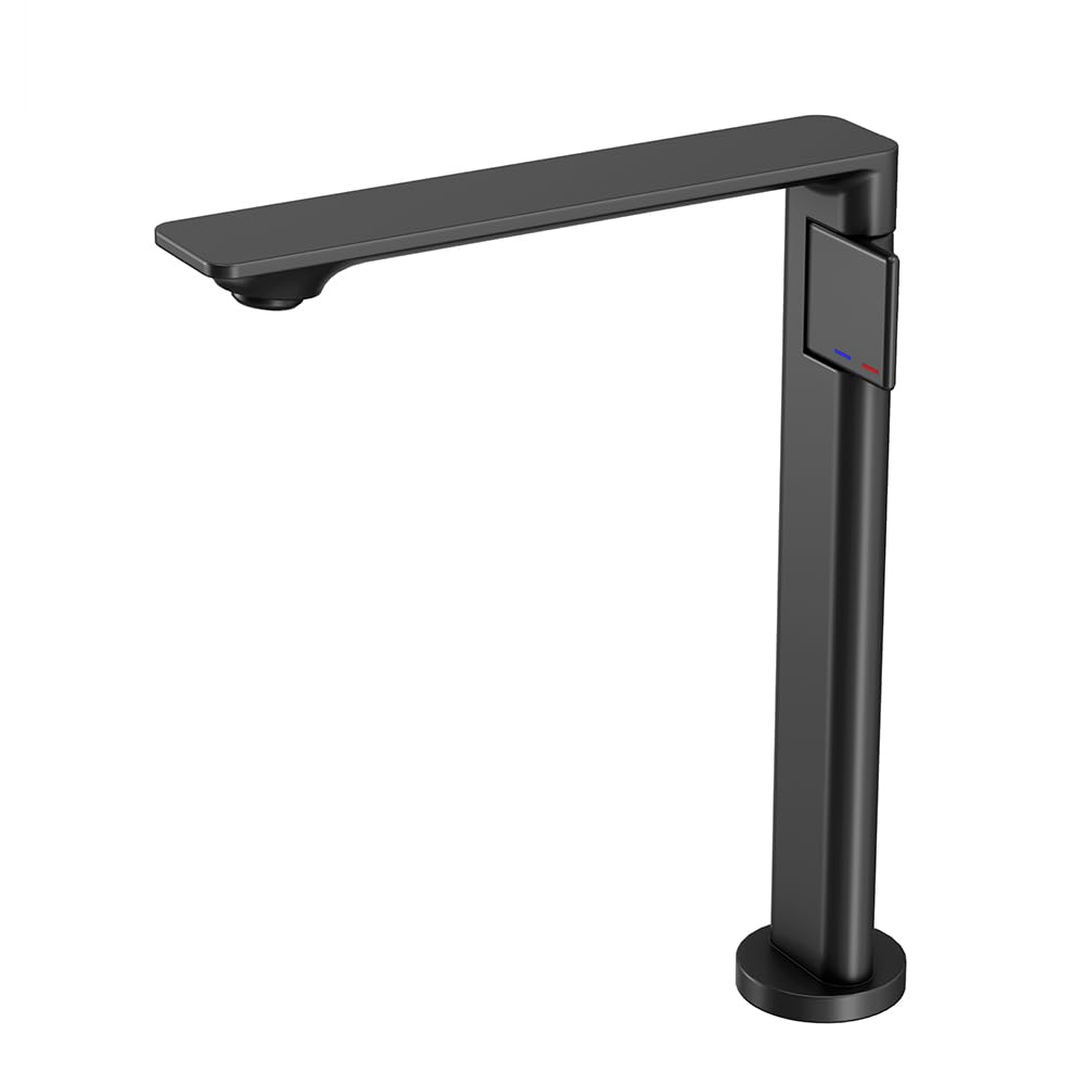 SOHNVWTGD Bathroom Brass Tall Extra Long Spout Single Handle One Hole Vessel Basin Sink Bowl Mixer Faucet Lavatory Vanity Tap Matte Black