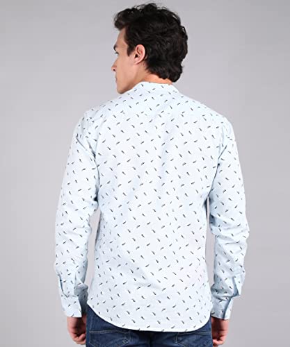 Image of Urbano Fashion Men's Cotton Full Sleeve Slim Fit Casual Printed Shirt with Mandarin Collar