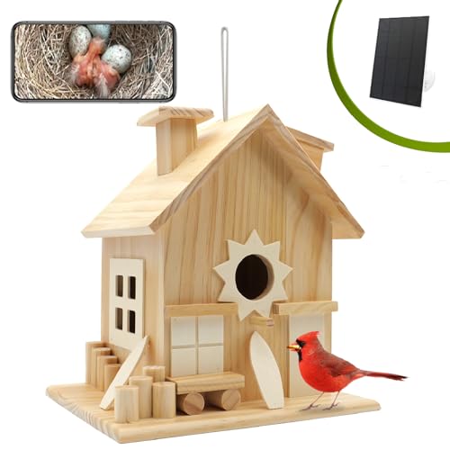Intoo Lifes Bird House with Camera Solar - Birdhouse Camera for Outside Hanging Wooden :2.5K HD Wireless Bird House Camera for Outdoors - Decorative Box Gift for Bluebird Cardinal Mother's Day