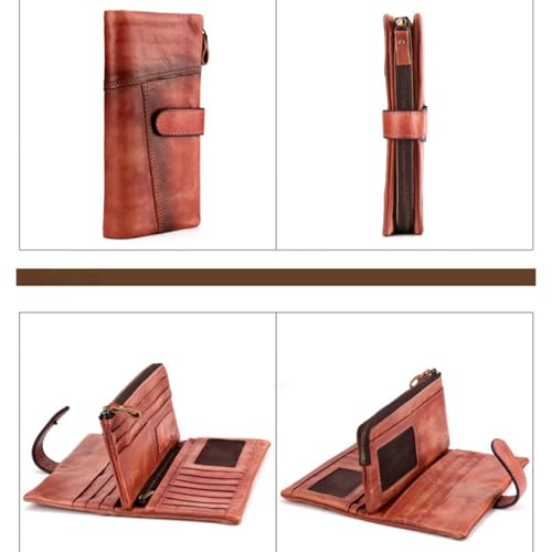 Vintage Genuine Leather Long Wallet Men Women Credit Card Holder Purse Zipper Business Moible Phone Wallet Best Choice (brown)4