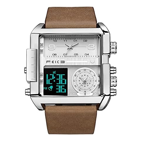 FEICE Square Quartz Watches Men's Quartz Wristwatch Multi-Function 24H Calendar Leather Bracelet Wristwatch Unique - FK030 Cover