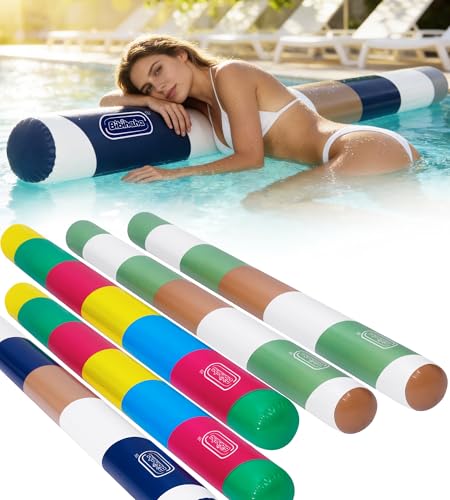 BIBIHAHA 6 Pack Inflatable Pool Noodles, 61 Inch Heavy Duty PVC Pool Floats for Adults & Kids, Jumbo Blow up Pool Noodles, Portable Giant Swim Noodle for Swimming, Lake, Beach, Travel