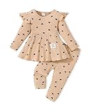 Baby Girls Clothes 12-18 Month Toddler Girl 1 Years Old Outfits Fall Infant Ruffle Ribbed Pants Heart Shaped Printing Shirt Top WInter Clothing Set for Girls Bodysuit Apricot