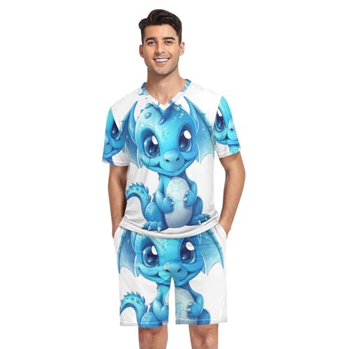 Blue Dragon Men's Pajama Sets Sleepwear Short Sleeve Lounge Sets for Men S-2XL