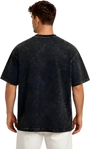 Image of Amazon Brand - Anarva Men's Oversized Acid Wash T-Shirt | Premium Cotton Relaxed Fit | Drop Shoulder Half Sleeve Casual Streetwear Tee for Men
