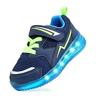 AMZZPIK Luminous Shoes for Boys Girls Toddler Flashing LED Sneakers Breathable Sports Hiking Shoes for Kids, Dark Blue Luminous Trainers for Boys, 2 Little Kid
