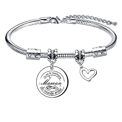 QTZXZX Cadeaux de Noël 2024 pas cher Maman,Cadeau maman,Fête des mères,Cadeau de bracelet de maman tu es la meilleure Maman du monde entier (1)