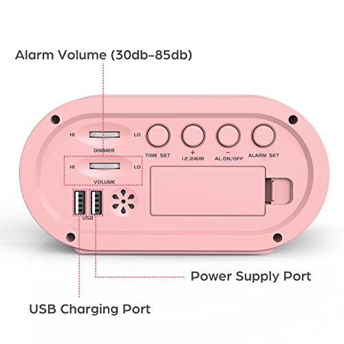 Reacher Pink Girls Alarm Clock, Dimmable Colorful Led Digital Display, Usb Phone Charger Port, Simple Operation For Kids, Adults, Adjustable Volume, Snooze, Small Size For Bedrooms, Bedside, Desk #TOP3