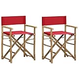  Susany Chaise Pliable en Bambou Chaises Pliables de Directeur 2 pcs Rouge Bambou et Tissu
