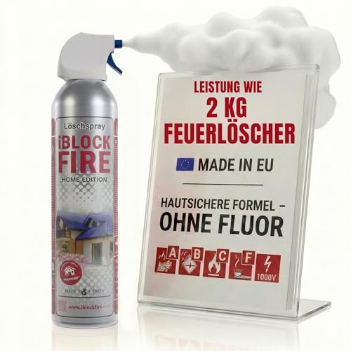 notlok Safety Work - 600ml Feuerlöschspray | iBlockFIRE Klein Feuerlöscher: Haushalt Küche Auto | Feuerlöscher Schaum-Gel von Feuer: A B C E F | Fettbrandlöscher, Brandschutzspray