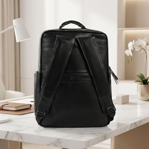 Image of VISMIINTREND Leather Laptop Backpack Bag for Men & Women | Casual, Office, College, Travel, Airport, Weekender Bag | Fits upto 15.6 Inch Laptop, Macbook | Durable | Birthday, Rakhi Gifts