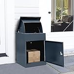 Panana Medium Lockable Parcel Box Front Doors & Flip Cover for Secure Internet Deliveries - Wall Mounted/Floor Standing Gate Fence Mounting Weatherproof Outdoor Delivery Box