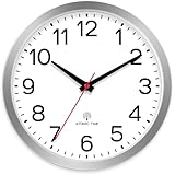 AKCISOT Atomic 12 Inch Wall Clock Analog Clocks for Indoor Kitchen, Battery Operated Clock for Bedroom Office Classroom Living Room(Silver)